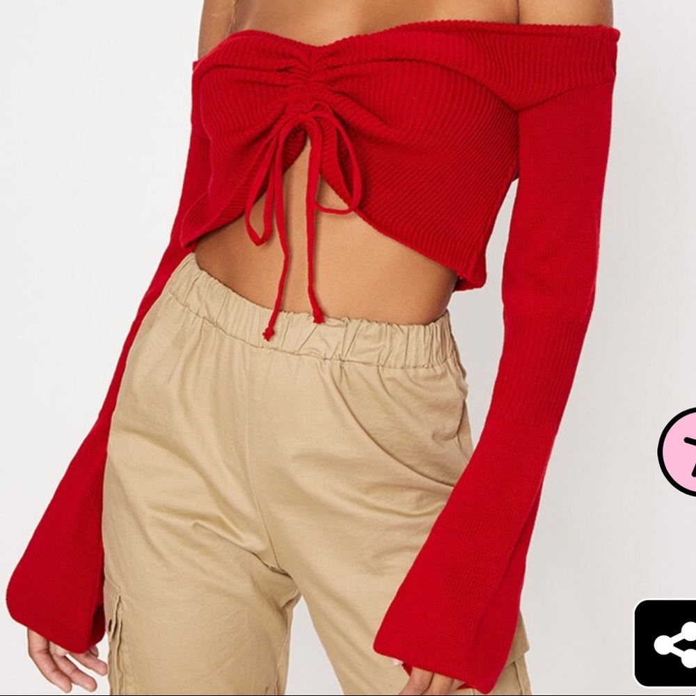 Red Ruched Knit Crop Sweater. Size 8. NWOT. Was to small, didn’t return.